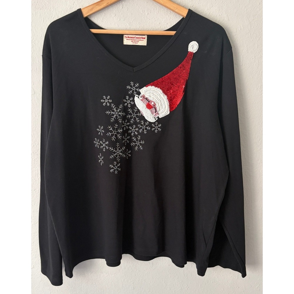 Vintage Vermont Country Store Santa Sequin Long Sleeve Top 3X Christmas Holiday